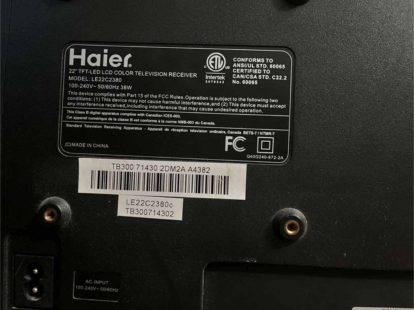 Haier 22" TFT-LED LCD TV - Model LE22C2380