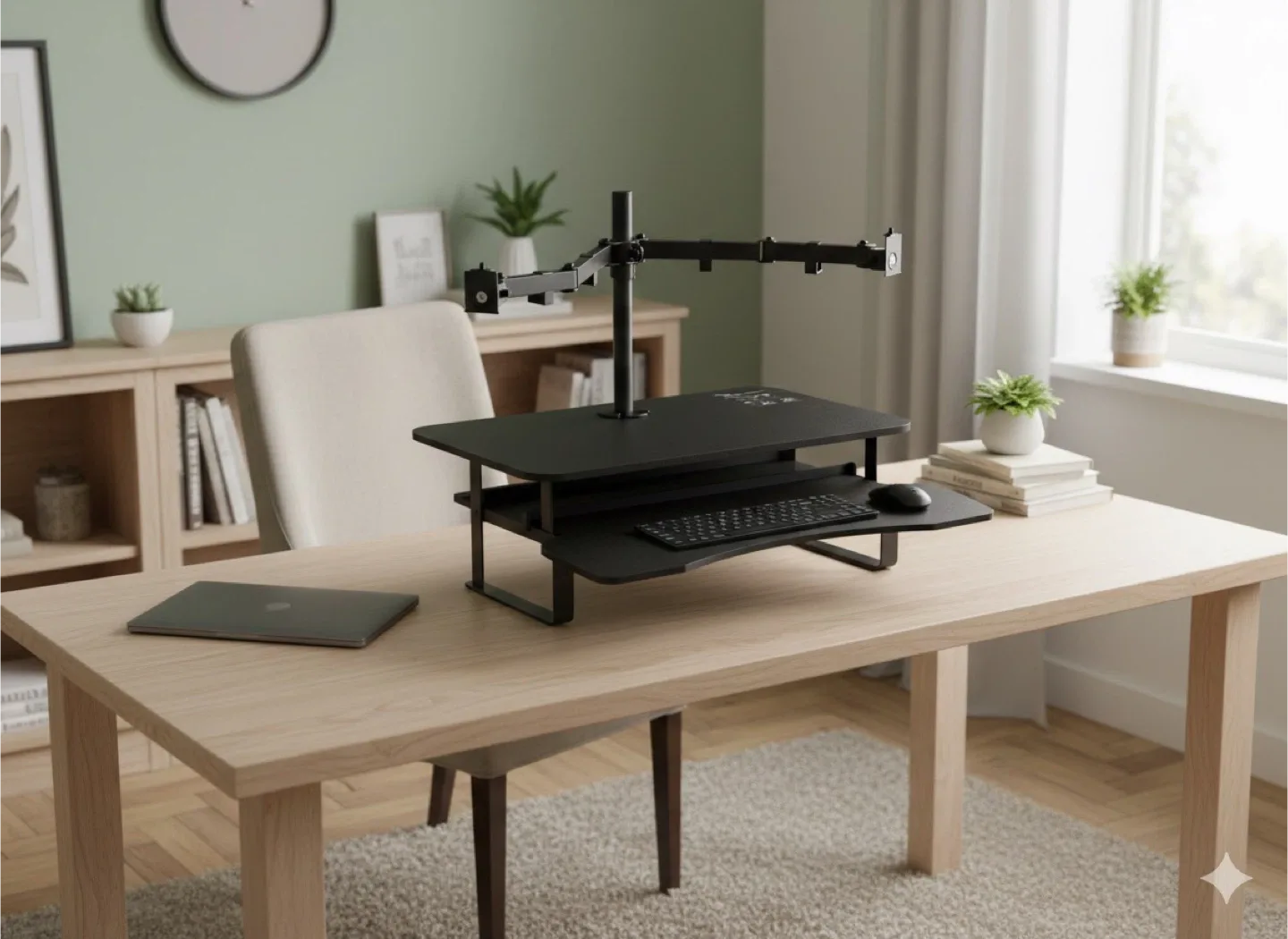 Black Standing Desk riser with monitor stand