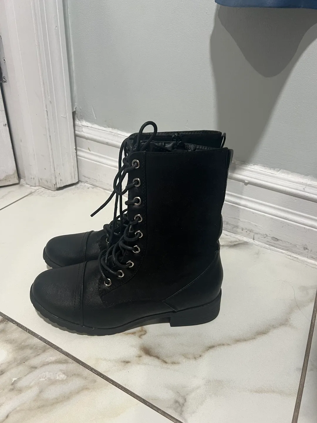 Forever Black Combat Boots - Size 8