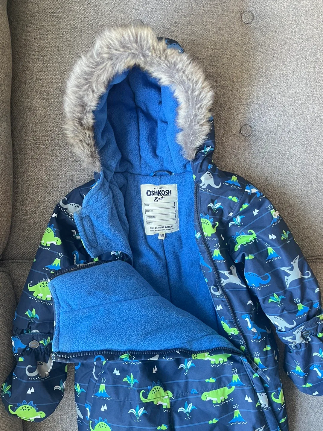 OshKosh Baby Dinosaur Snowsuit - Size 12-18m image indicator(2)