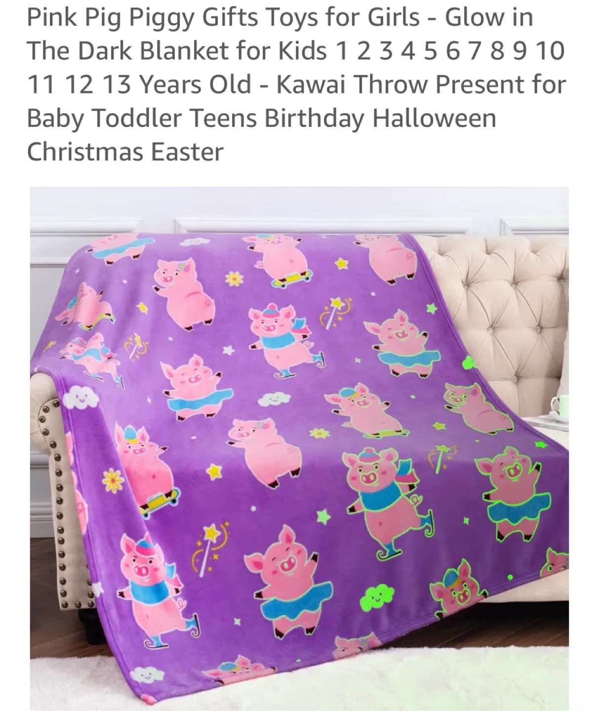 New Pink Pig Glow in the Dark Blanket - Kids