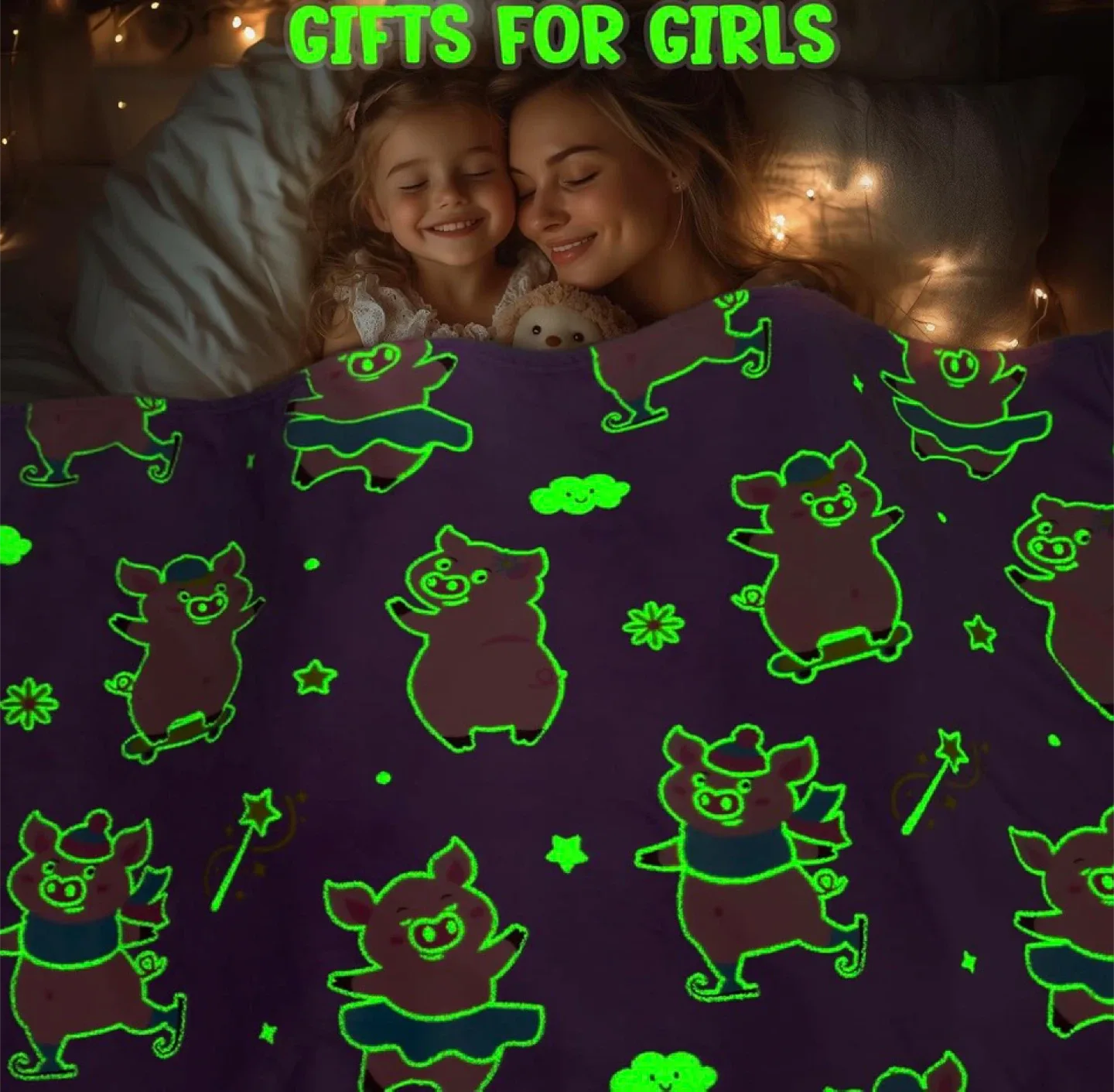 New Pink Pig Glow in the Dark Blanket - Kids image indicator(3)