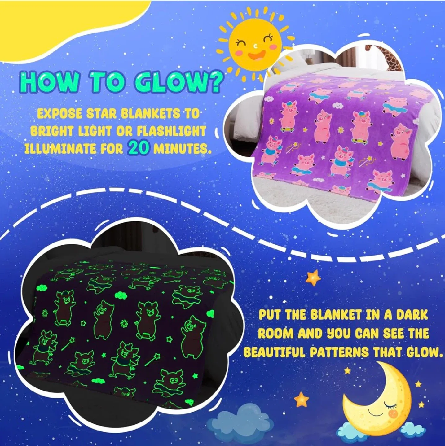 New Pink Pig Glow in the Dark Blanket - Kids image indicator(4)