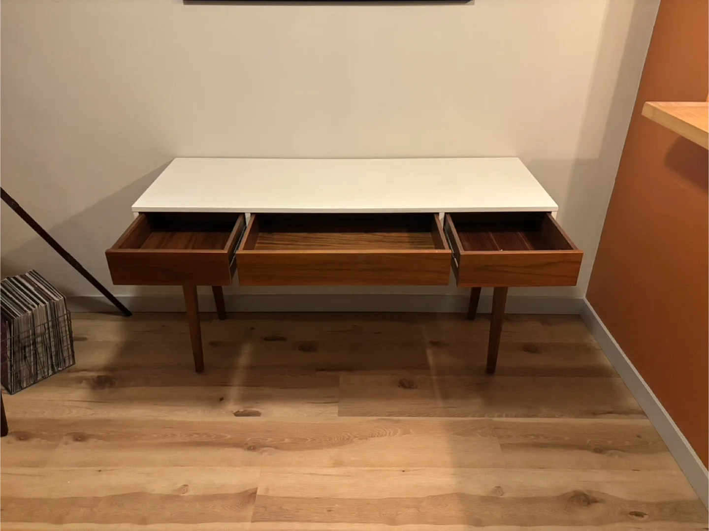 Mid-Century Modern White & Wood Desk image indicator(3)