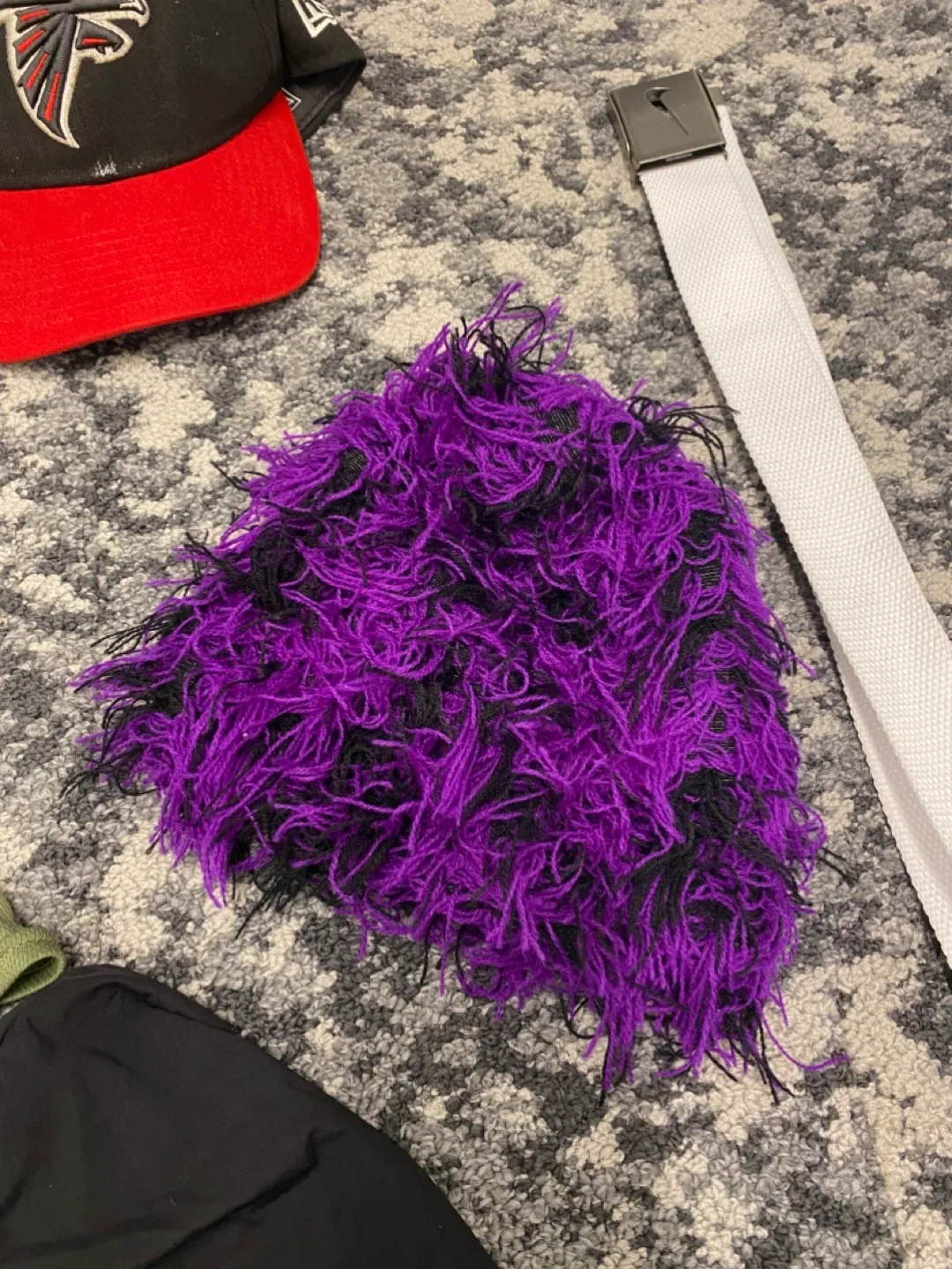 Purple ski mask falcons snap back white nike belt green ski mask image indicator(4)