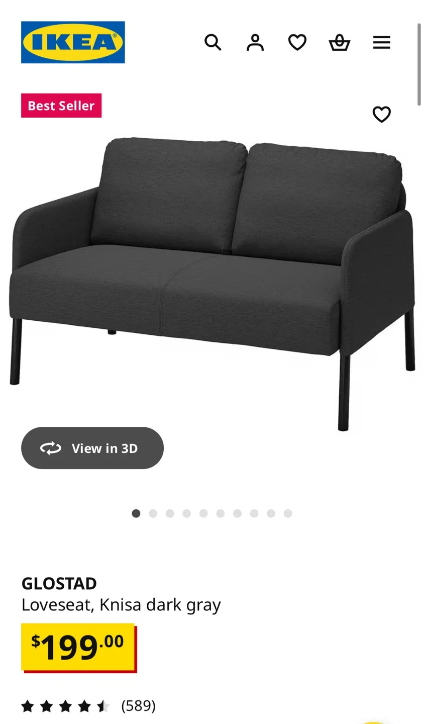 IKEA GLOSTAD loveseat sofa - dark gray