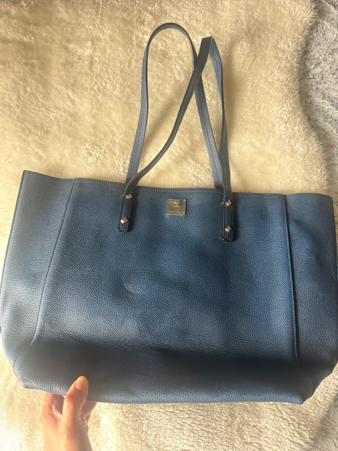 MCM Blue Leather Tote Bag