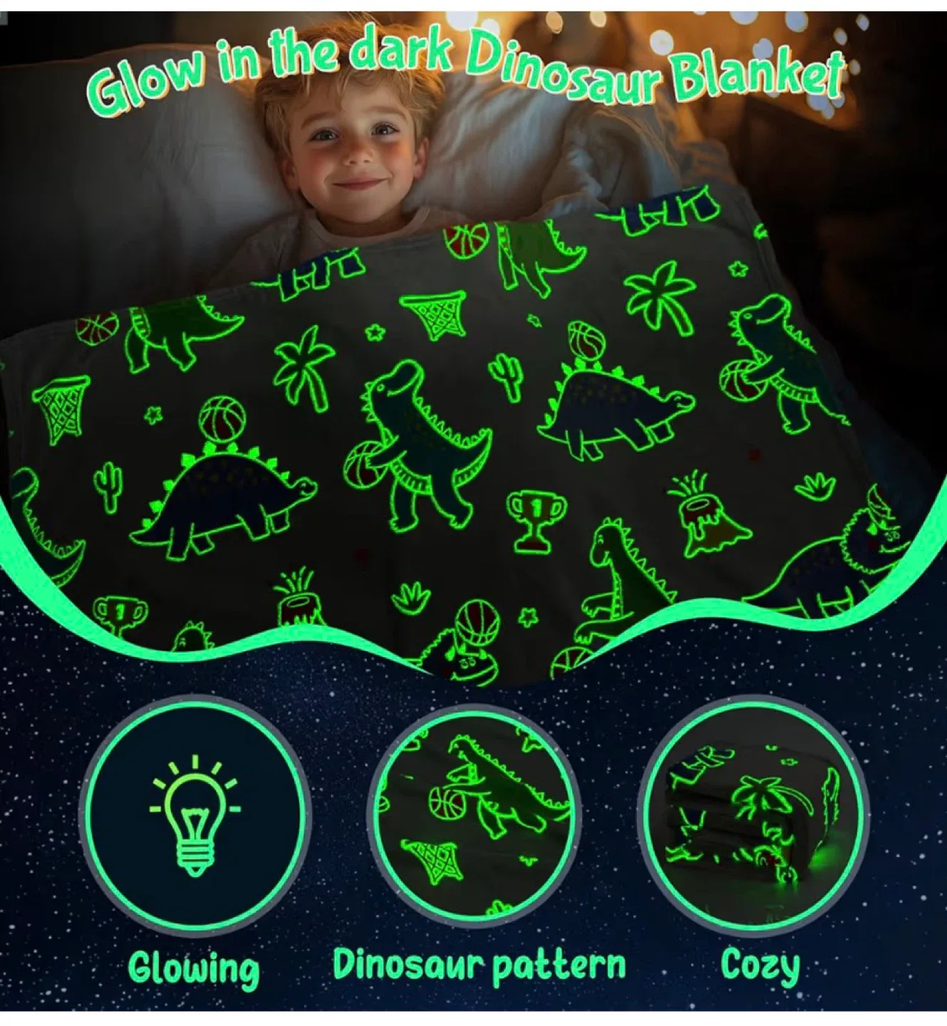 New Dinosaur Glow in the Dark Blanket image indicator(4)