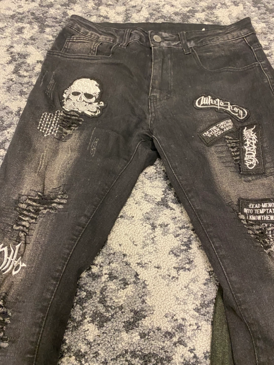 Distressed Jeans with Patches - photo 2