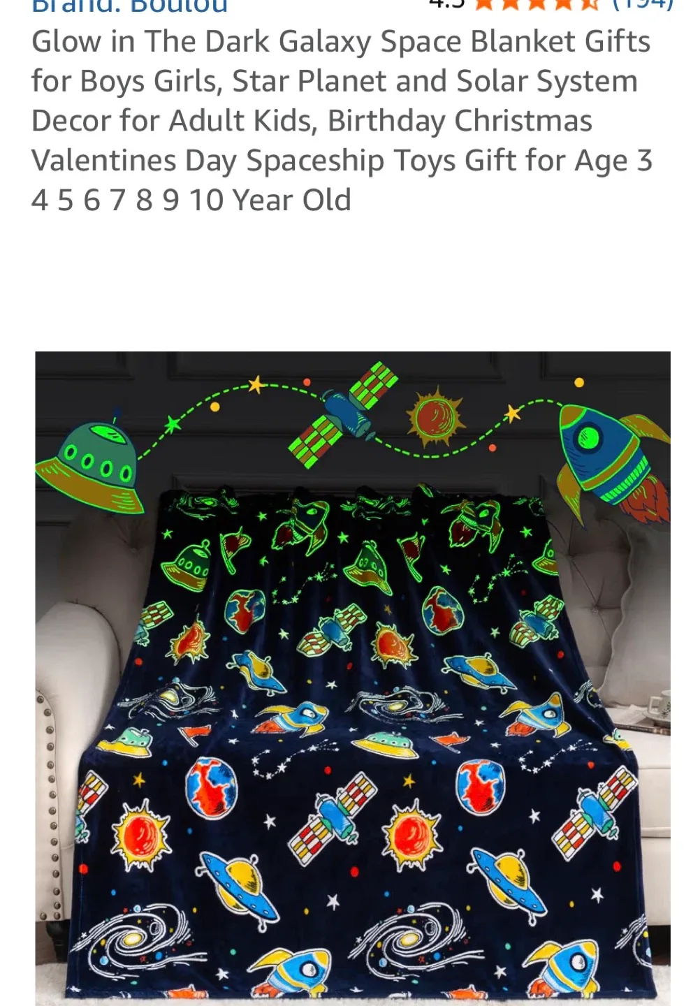 New Glow in The Dark Galaxy Space Blanket