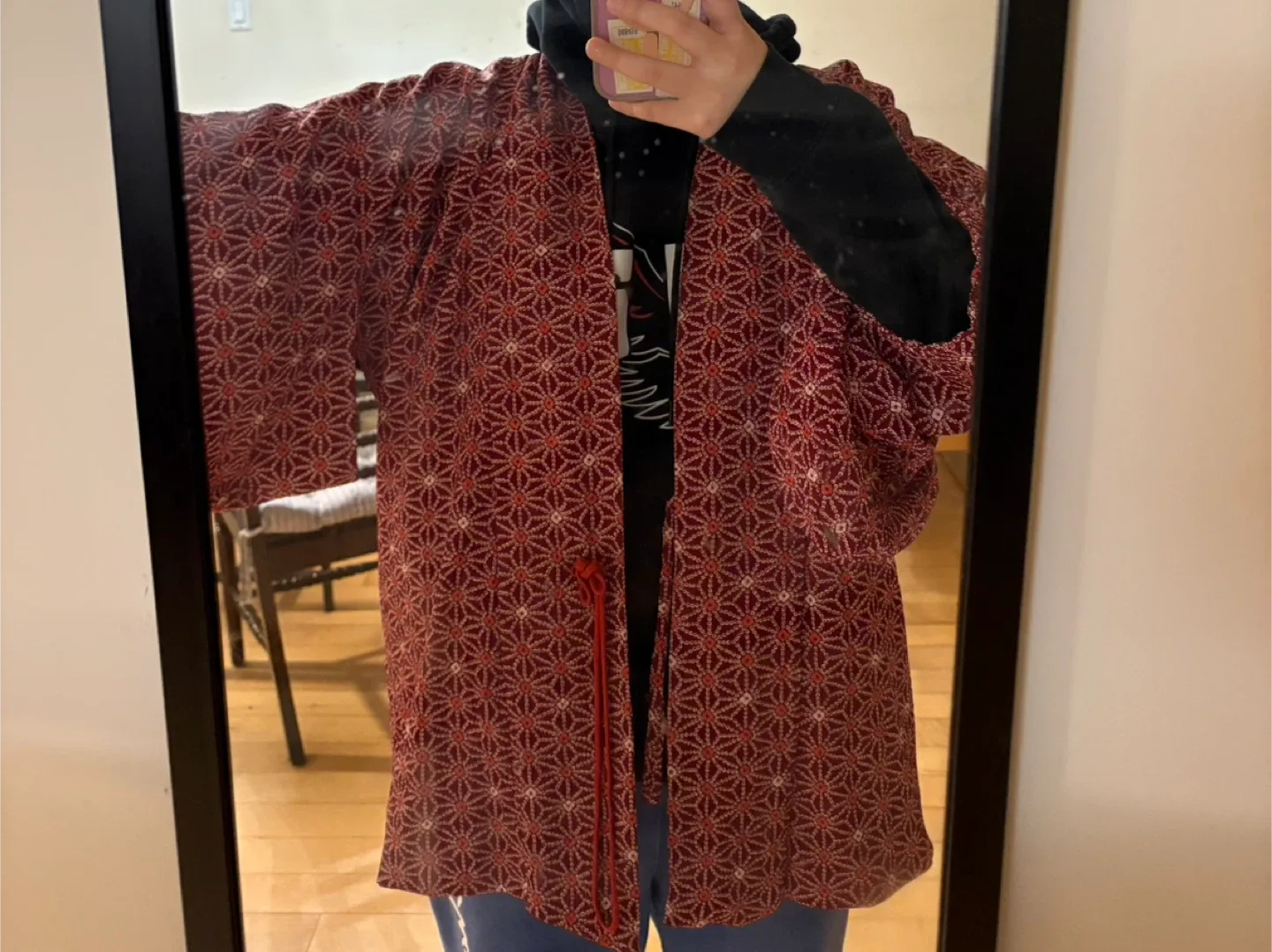 Red Patterned Kimono jacket(Haori)