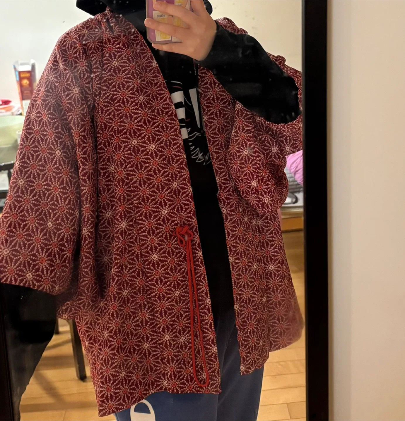 Red Patterned Kimono jacket(Haori) image indicator(3)
