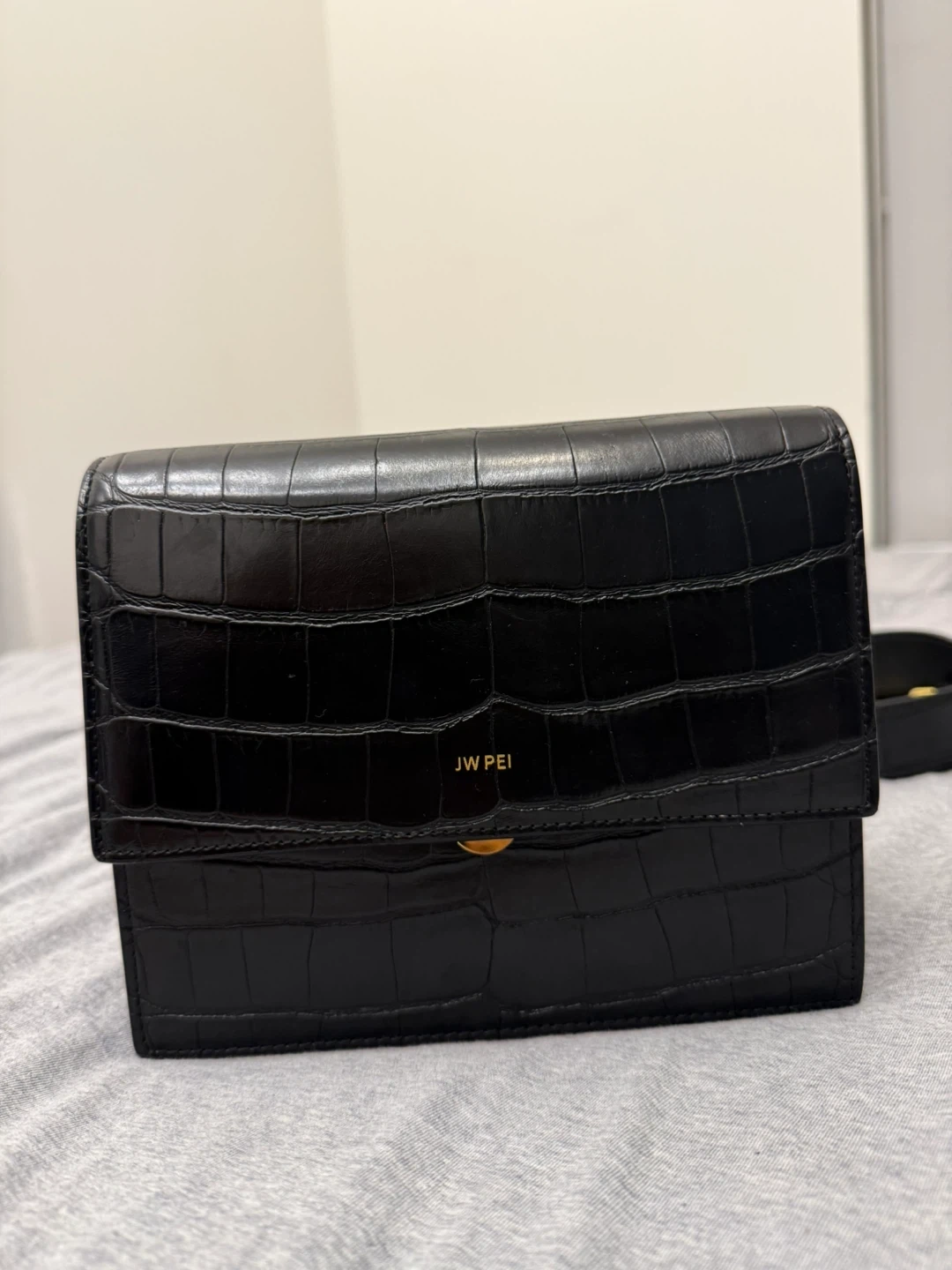 JW PEI Black Croc Embossed Shoulder Bag