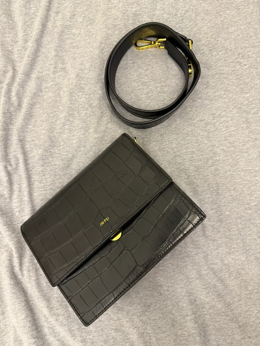 JW PEI Black Croc Embossed Shoulder Bag image indicator(2)