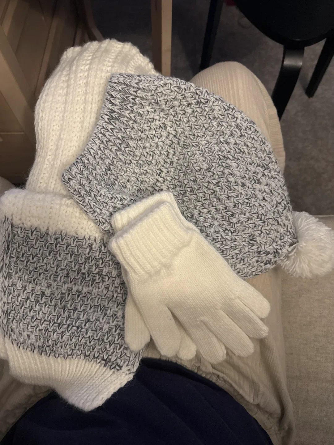 Winter Hat, Scarf, and Gloves Set - White/Grey