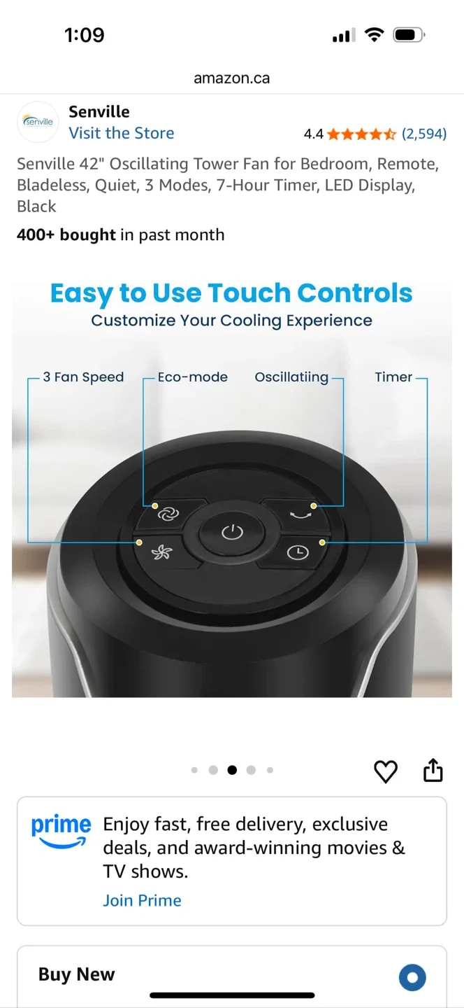 Senville 42" Oscillating Tower Fan image indicator(5)
