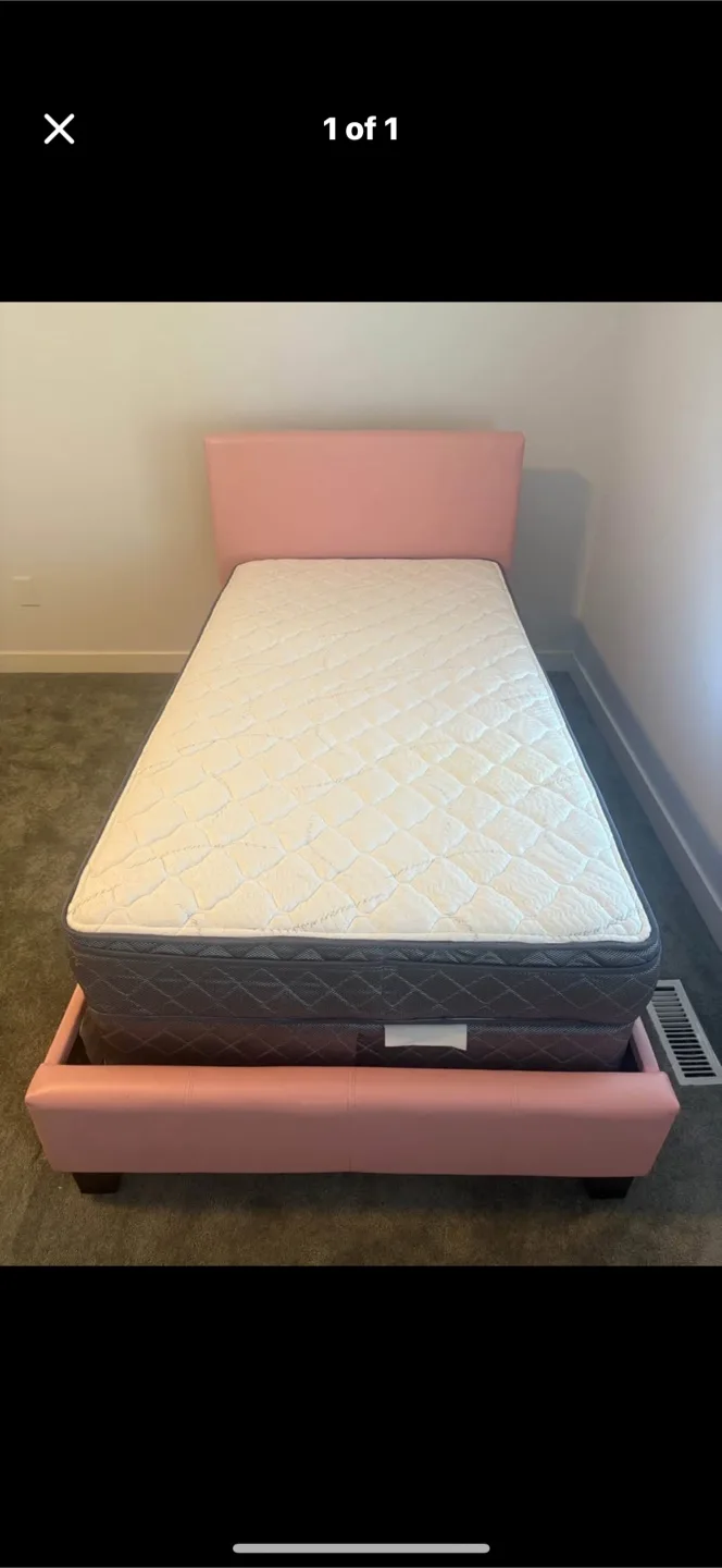 Pink Twin Bed Frame with Mattress