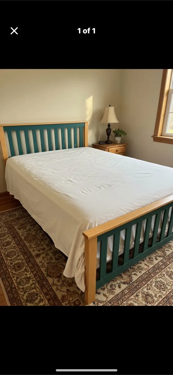 Wooden Bed Frame - Green & Natural Wood