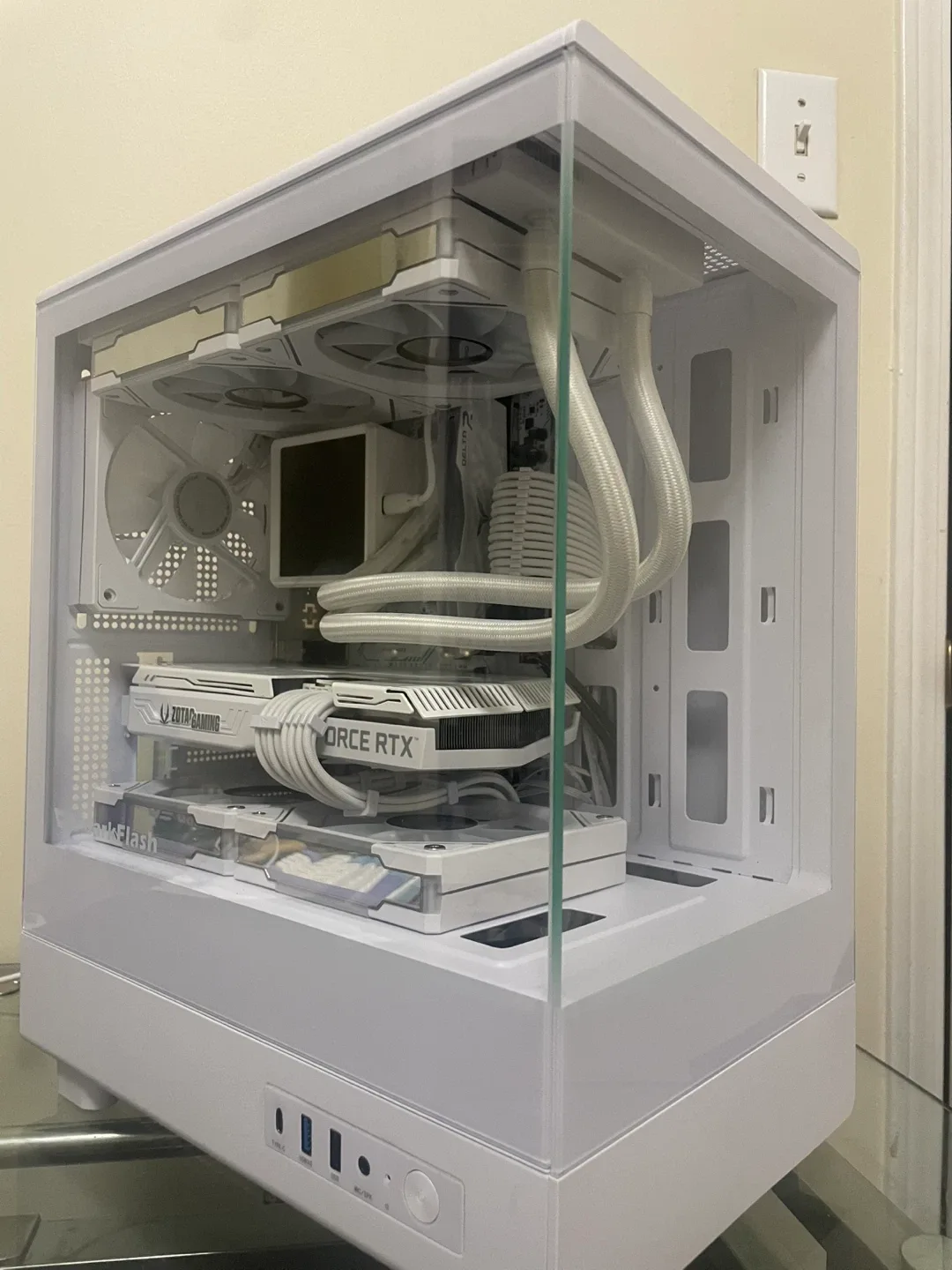 Custom built white gaming computer