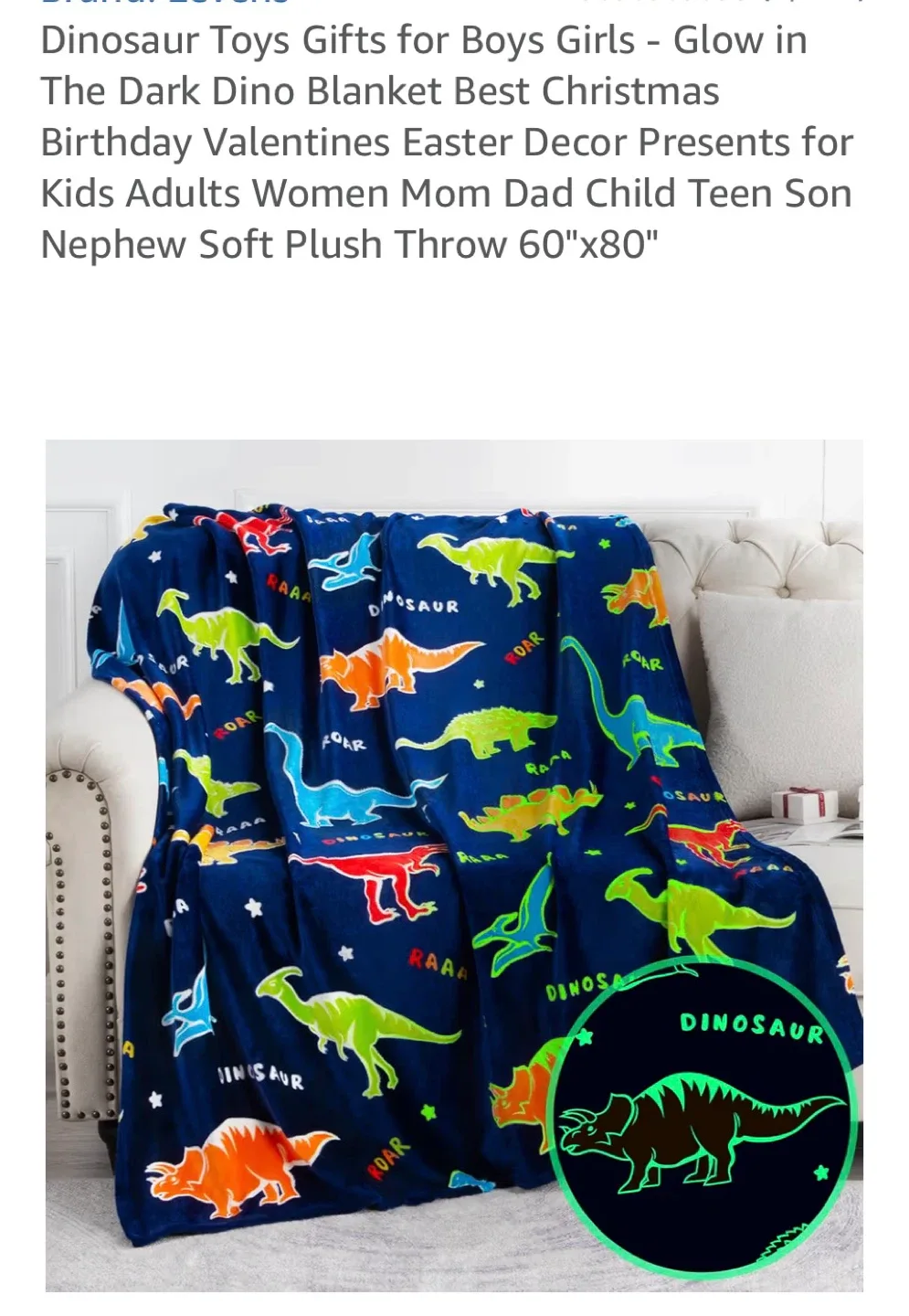 New Dinosaur Glow in the Dark Plush Throw Blanket 60"x80"