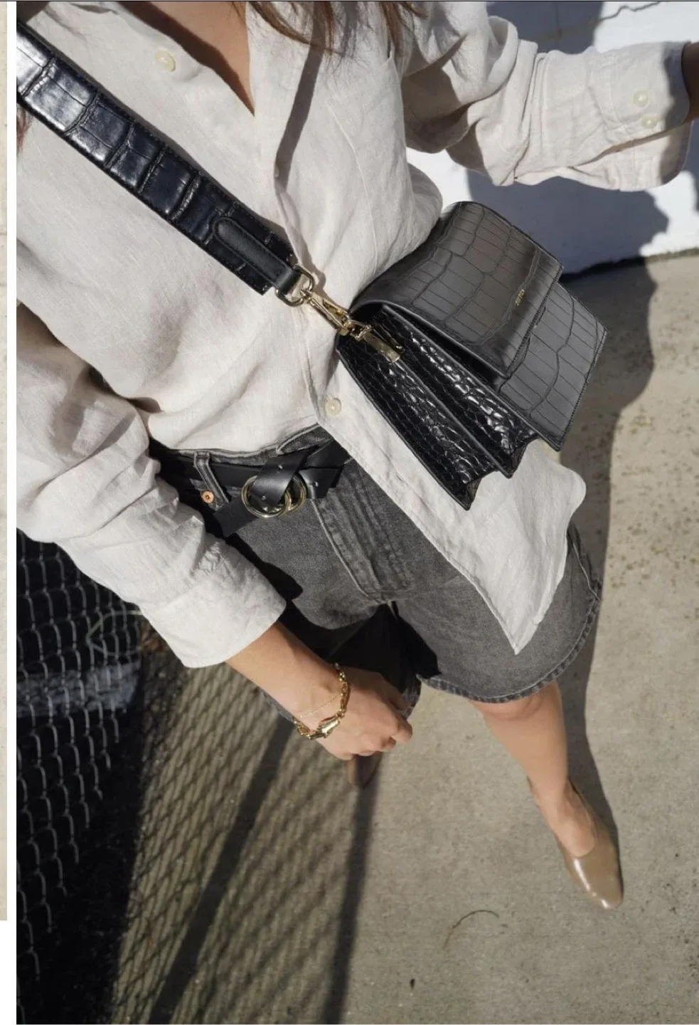 JW PEI Black Croc Embossed Shoulder Bag image indicator(6)