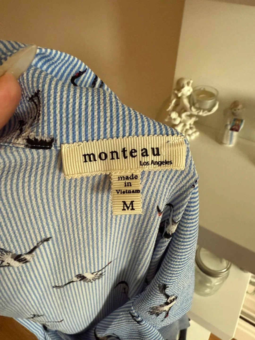 Monteau Blue Crane Print Top - Size M image indicator(3)