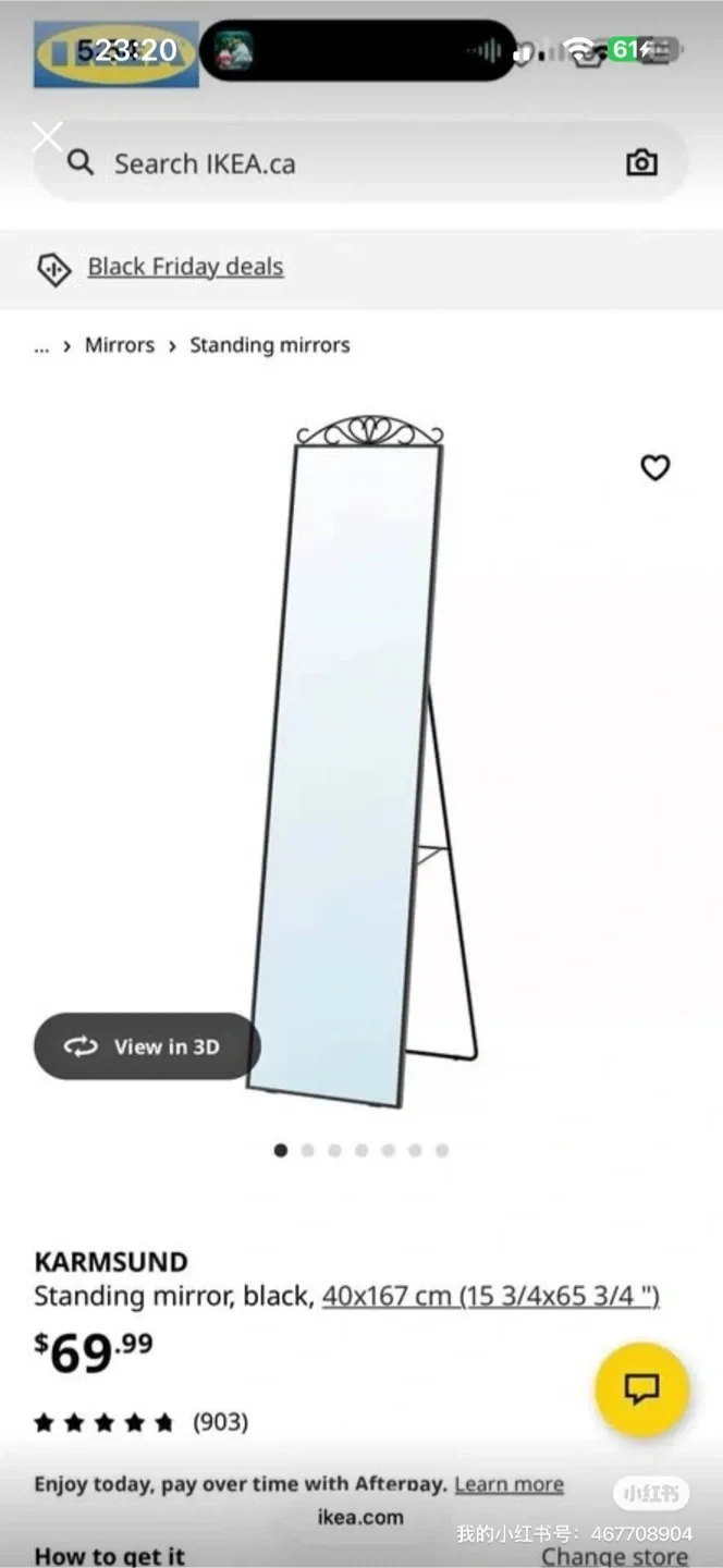 IKEA KARMSUND Standing Mirror - Black