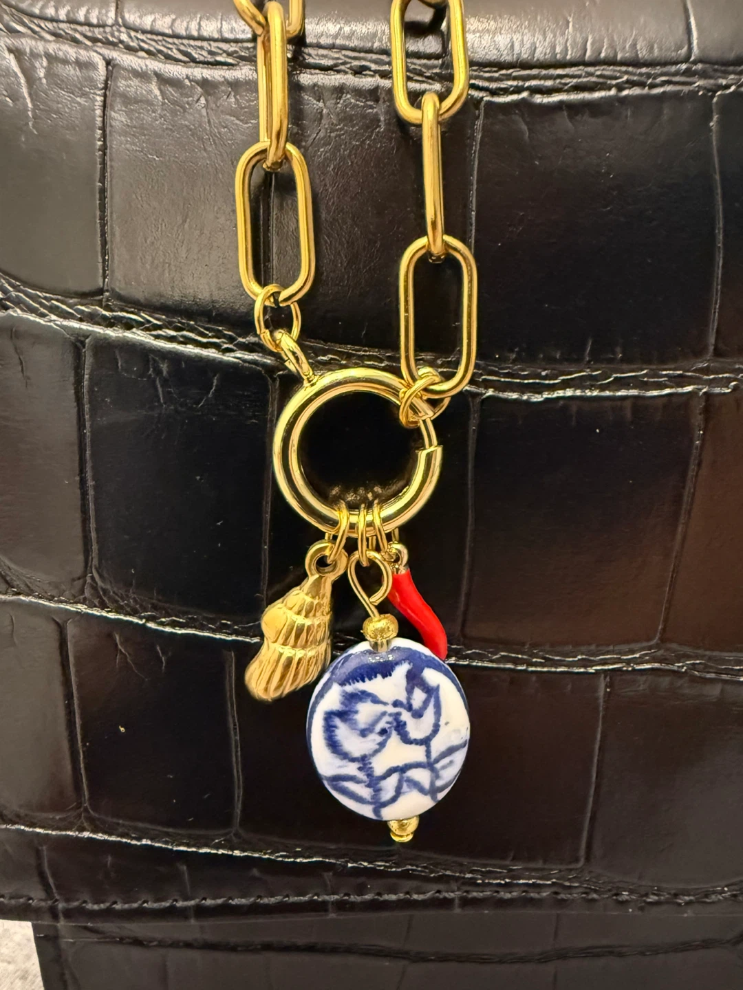 Gold Chain Necklace with Blue & White Charm - photo 3