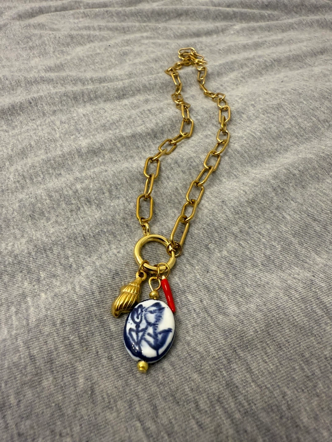 Gold Chain Necklace with Blue & White Charm - photo 2