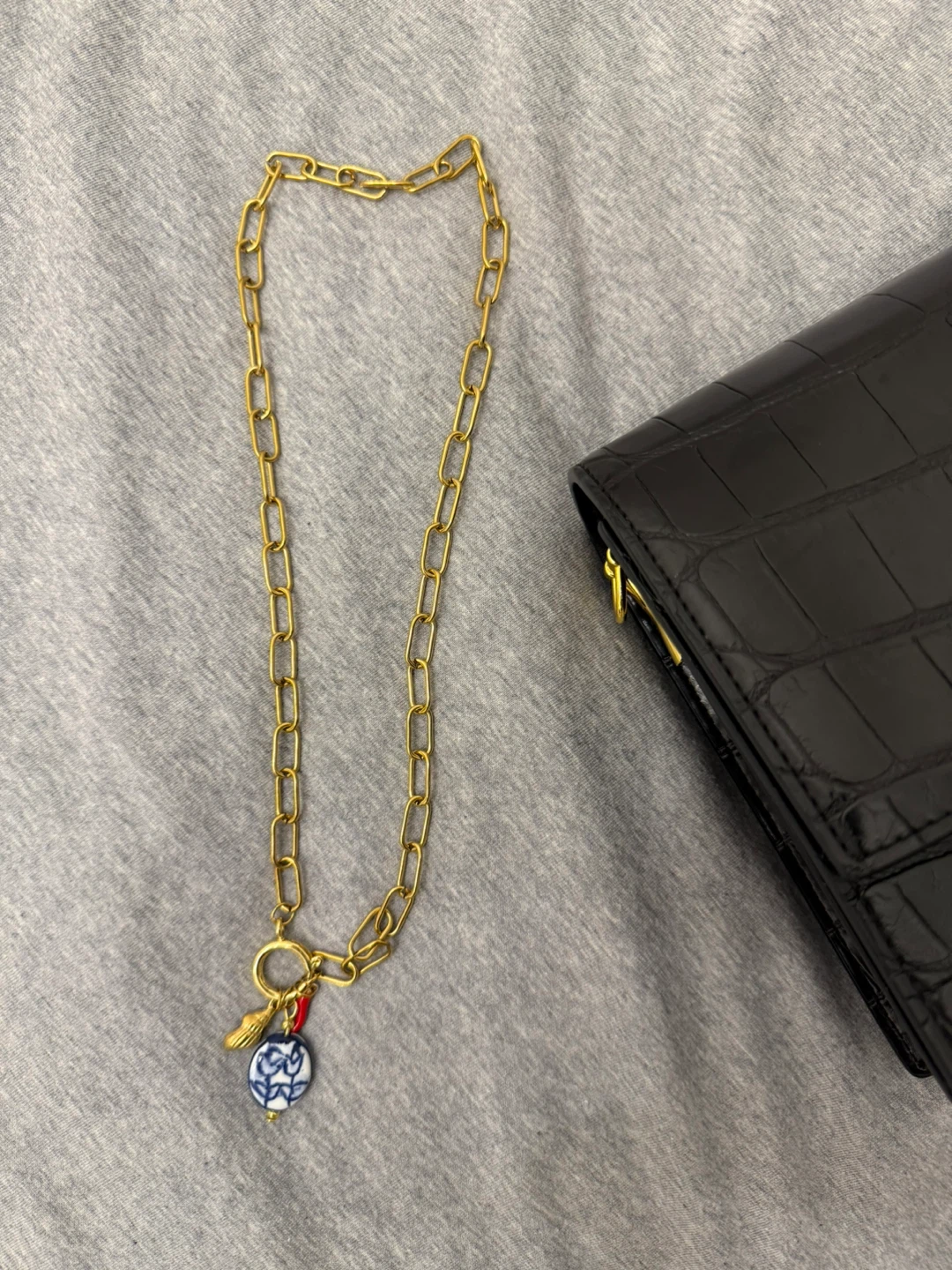 Gold Chain Necklace with Blue & White Charm - photo 4