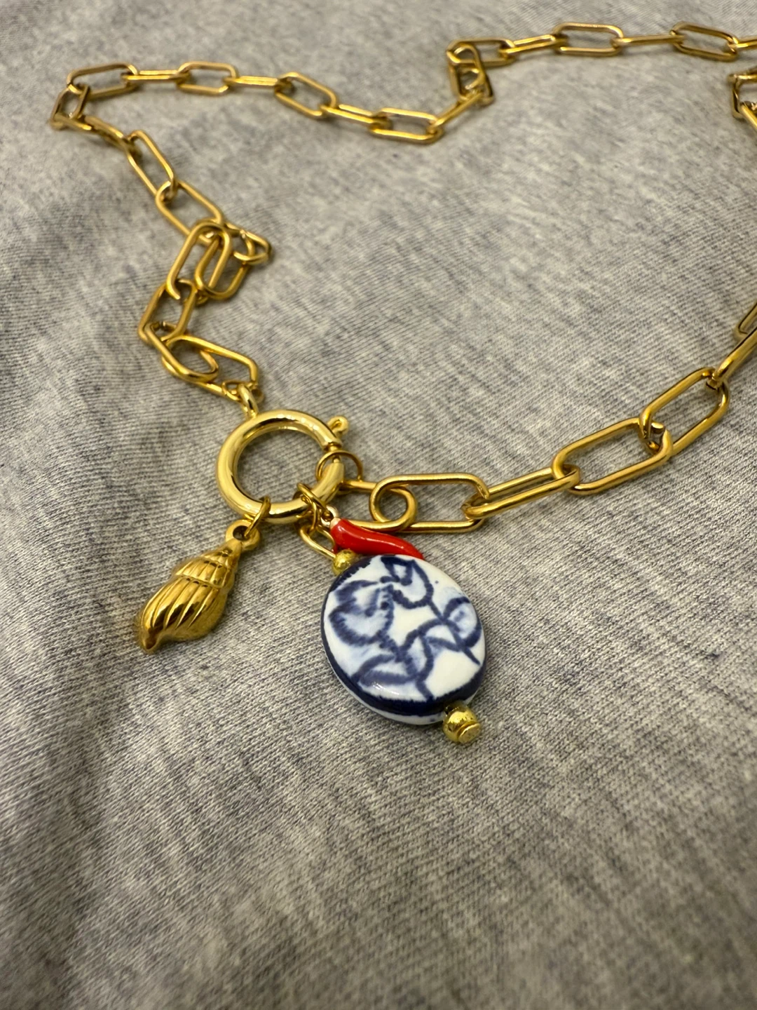 Gold Chain Necklace with Blue & White Charm - photo 5