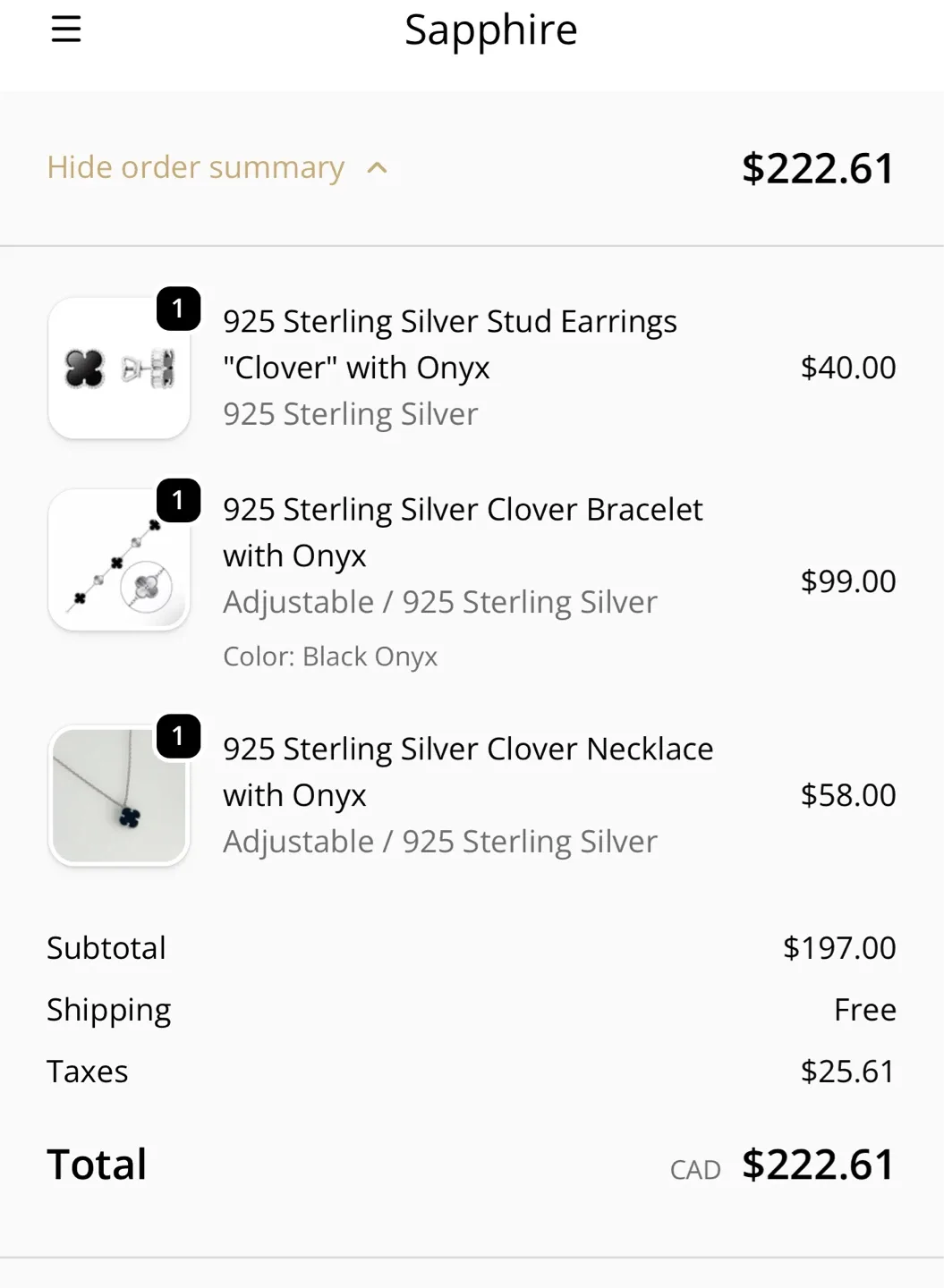 925 Sterling Silver set  "Clover" with Onyx image indicator(4)