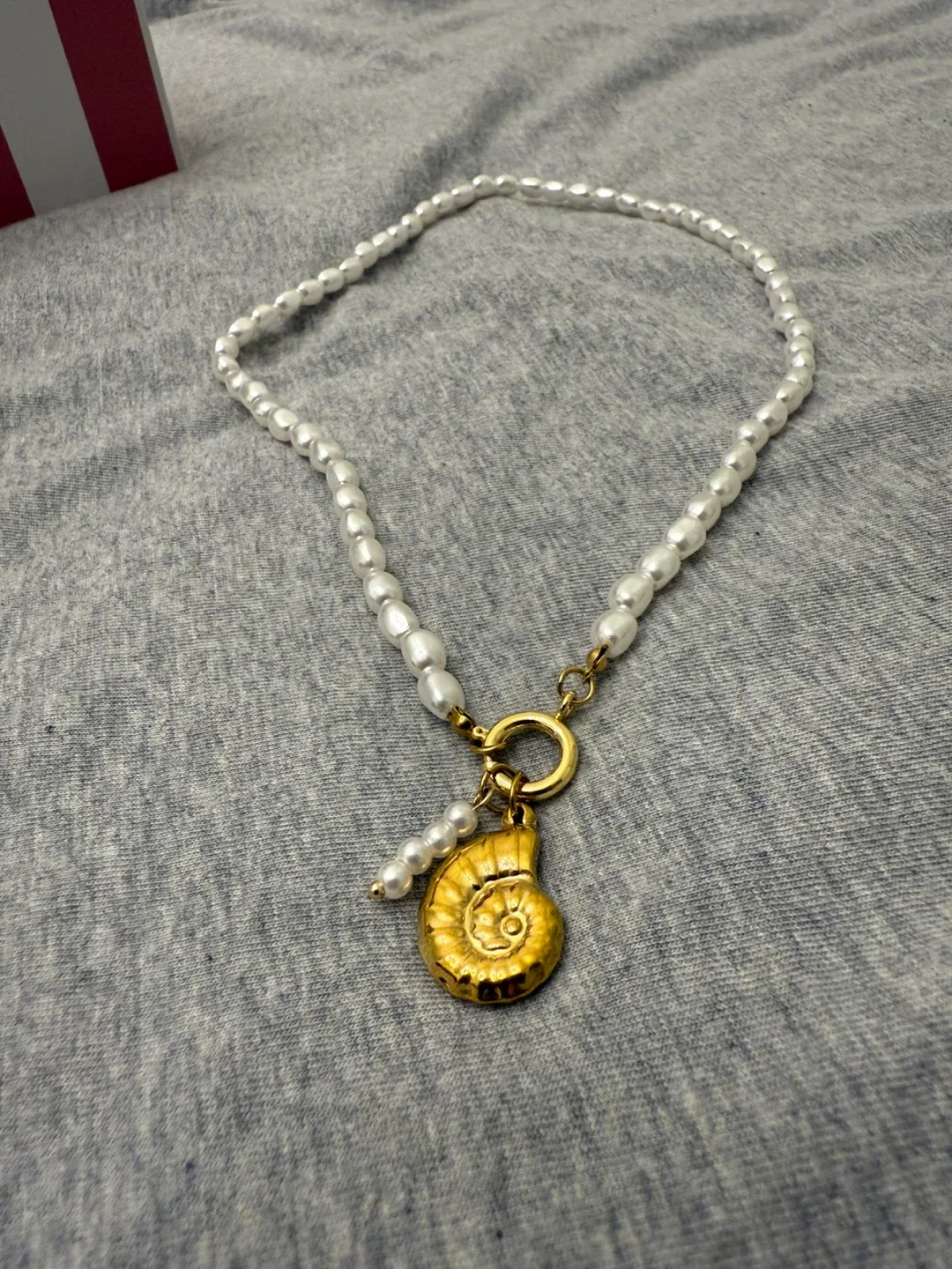 Pearl Necklace with Gold Shell Pendant