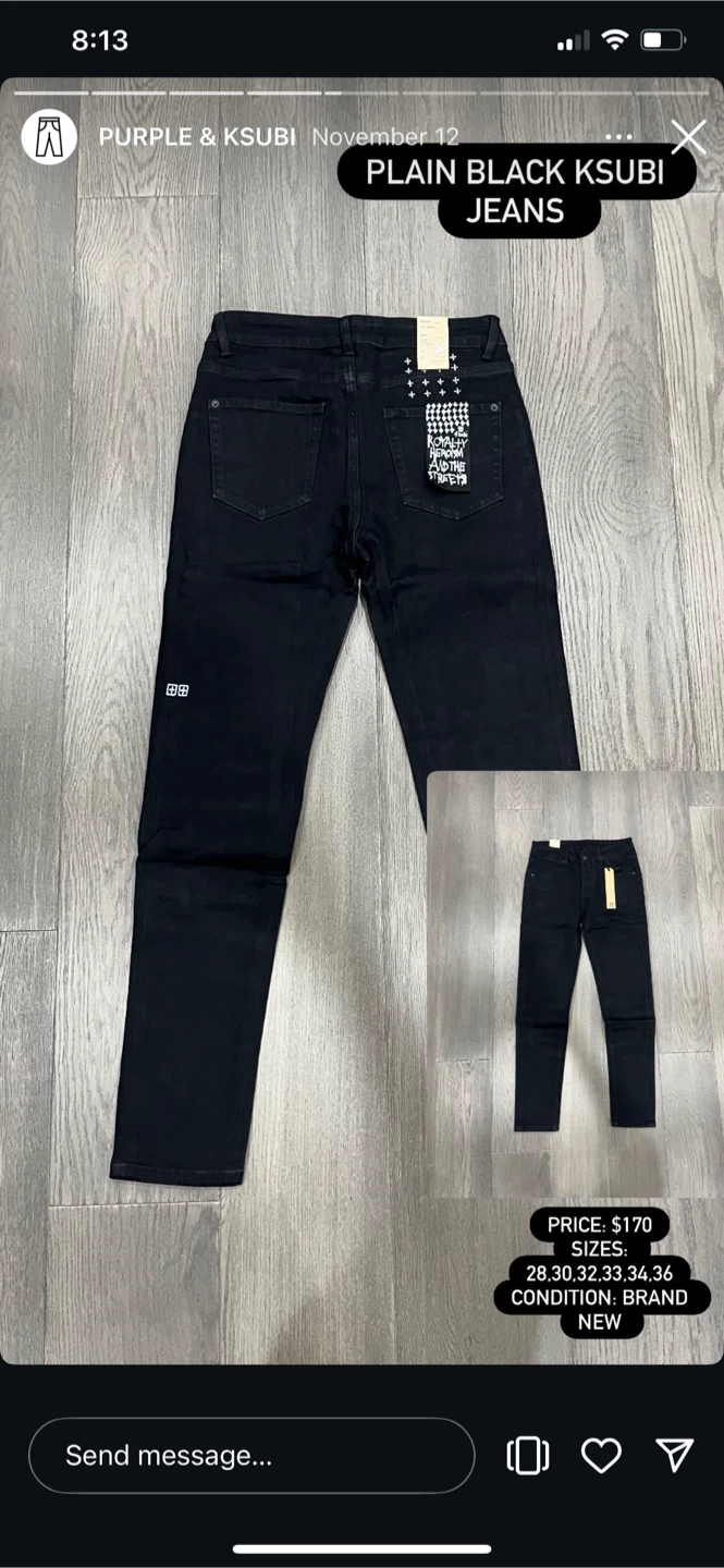 New Ksubi Plain Black Jeans (Size 28)
