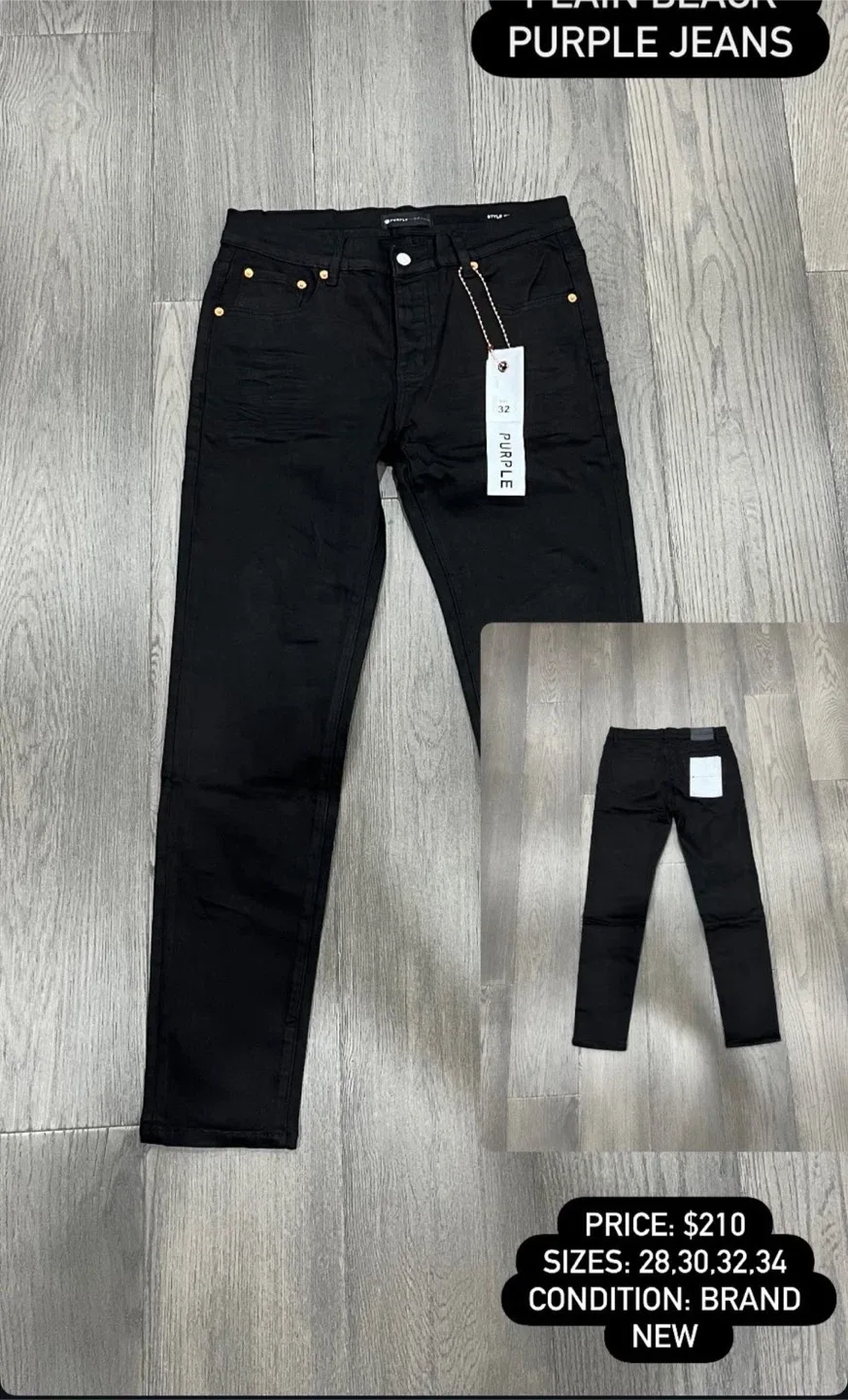 New Purple Brand Plain Black Jeans - Size 32