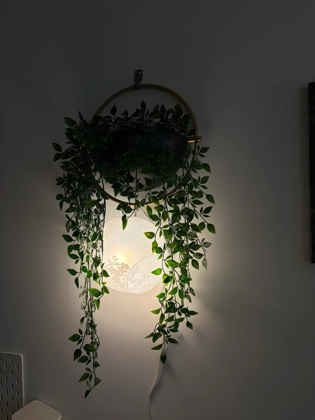 Hanging Wall Lamp with Faux Plant Decor