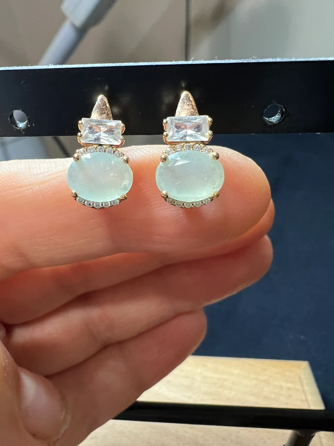 Drop Earrings - Gold Tone with Green Stone - photo 3