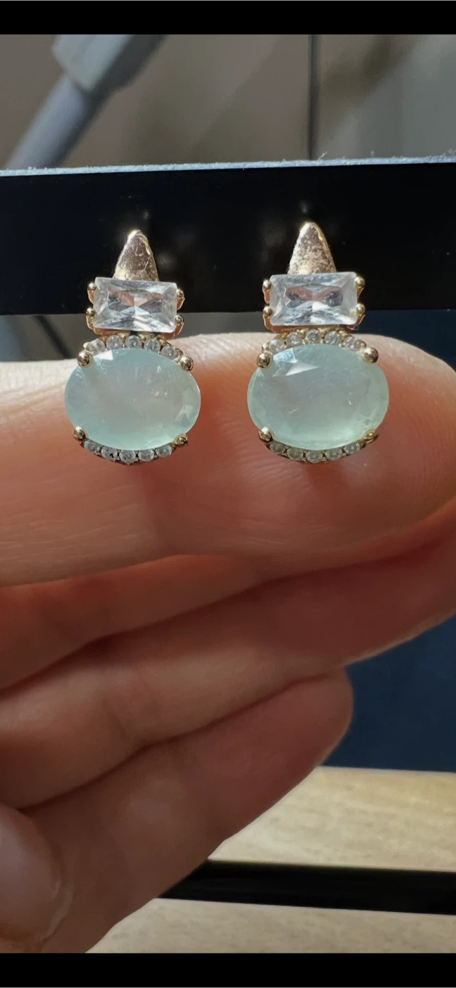 Drop Earrings - Gold Tone with Green Stone - photo 2