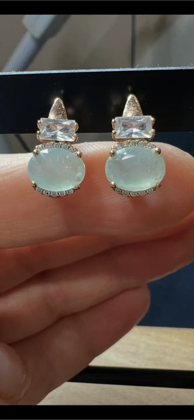 Drop Earrings - Gold Tone with Green Stone image indicator(2)