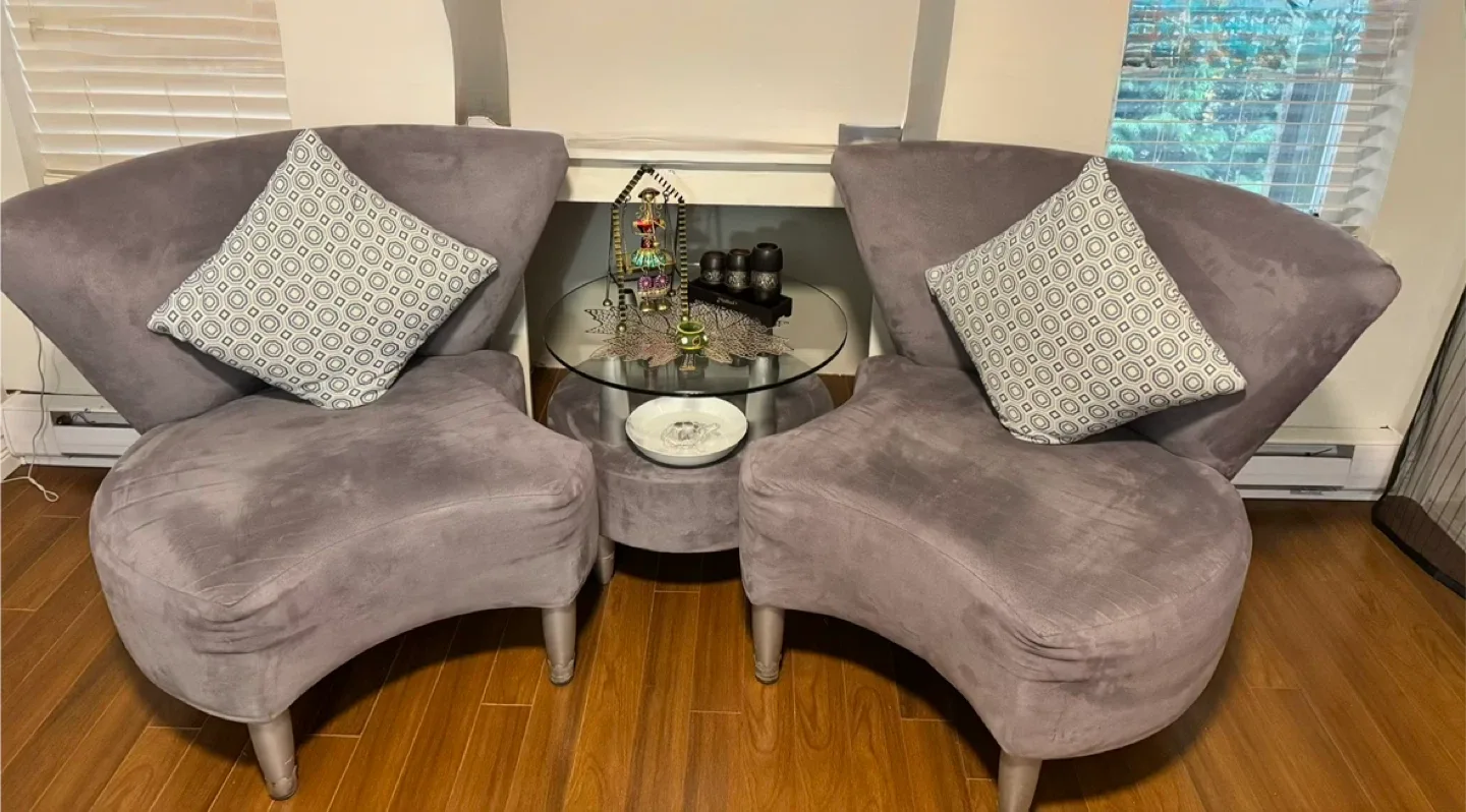 Two Sofa Seats & Coffee Table - Grey