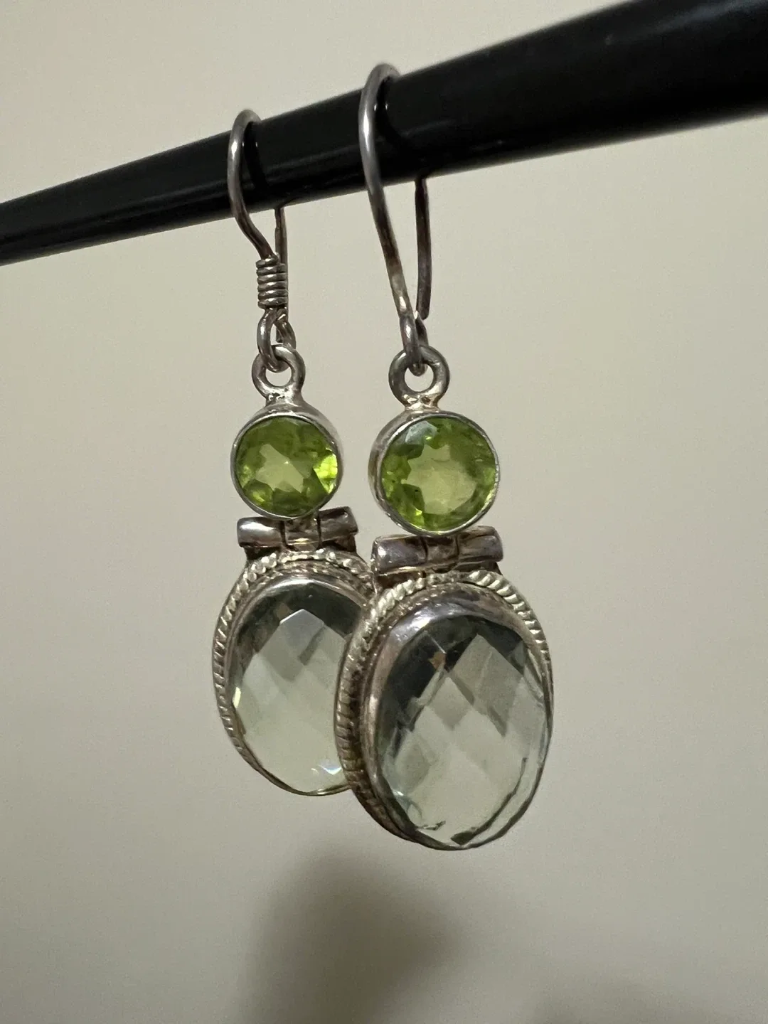Sterling Silver Earrings with Green Amethyst & Peridot