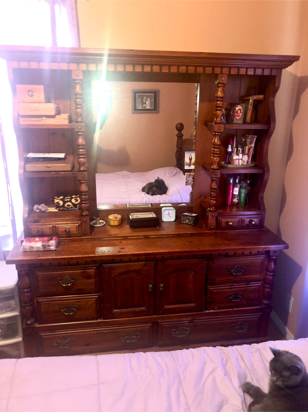 Antique Wooden Dresser with Mirror