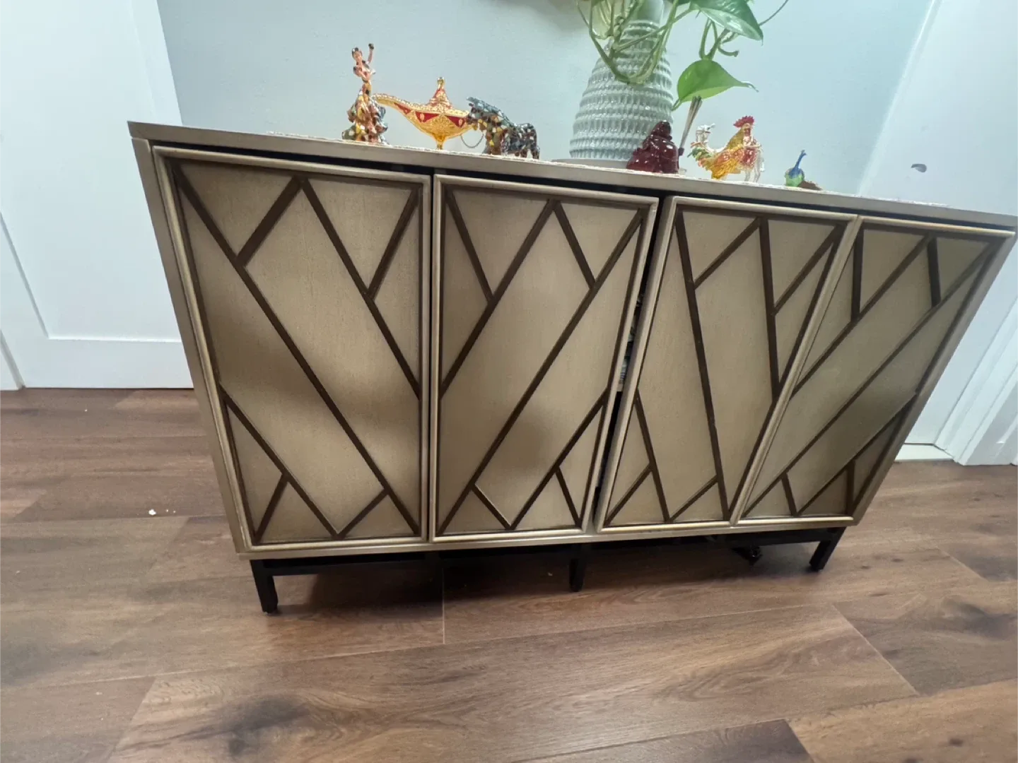 Wooden Cabinet with Geometric Design