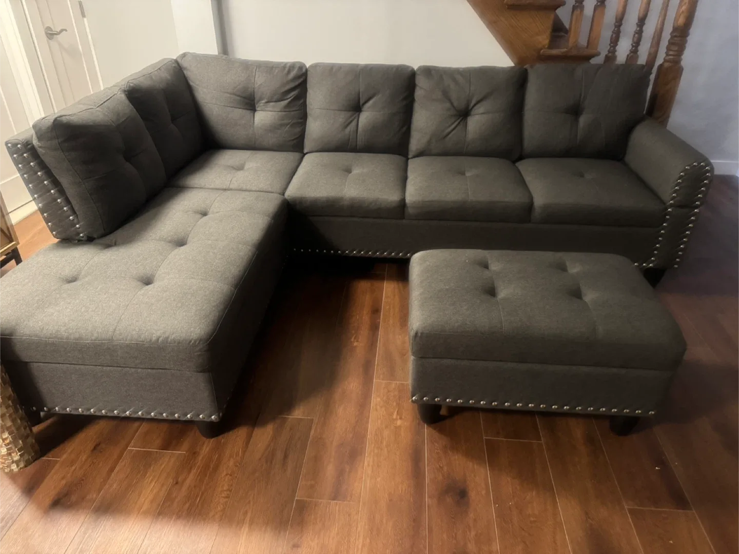 Gray Sectional Sofa with Ottoman
