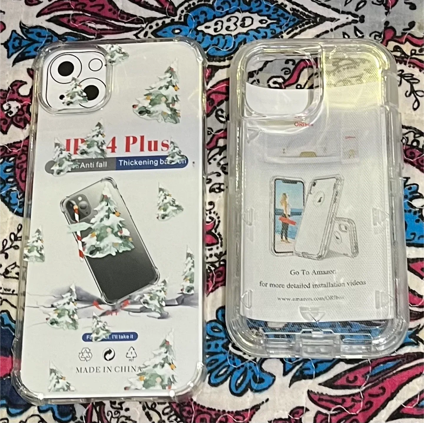 IP 14 Plus Clear Phone Case - Christmas Tree Design
