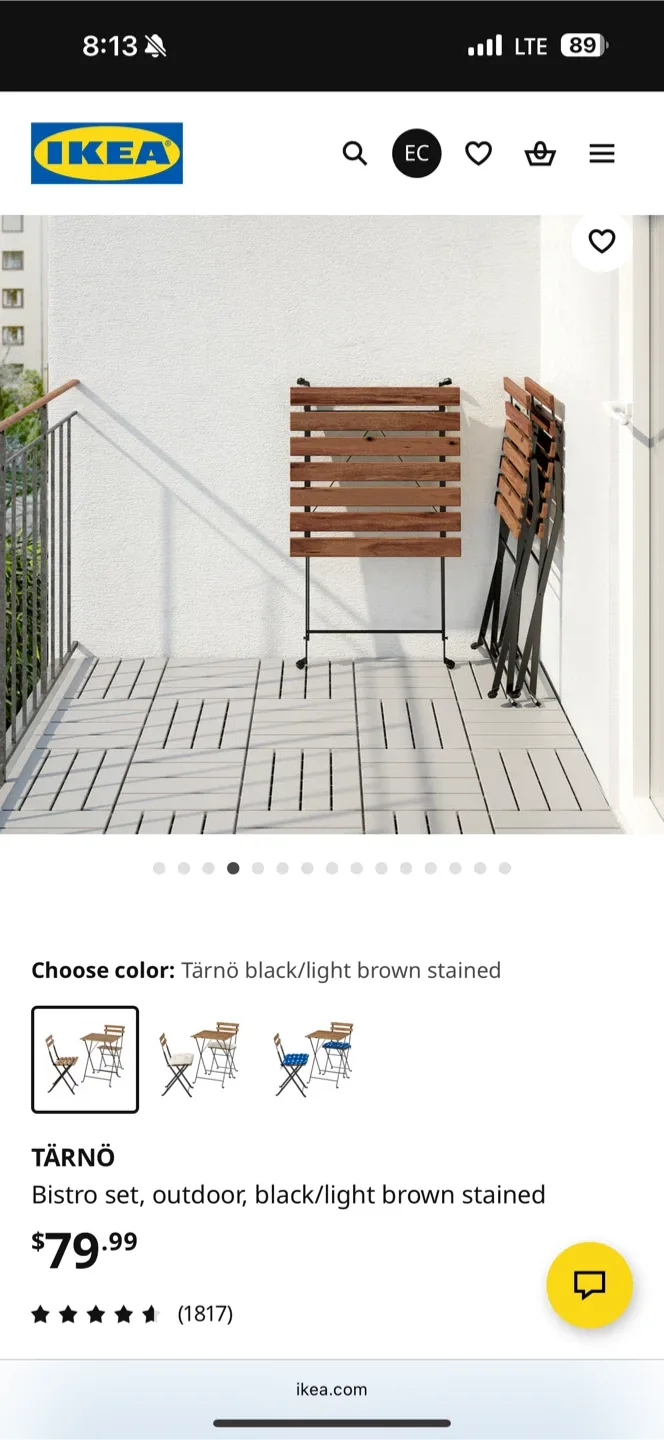 IKEA TÄRNÖ Bistro Set - Outdoor, Black/Light Brown image indicator(4)