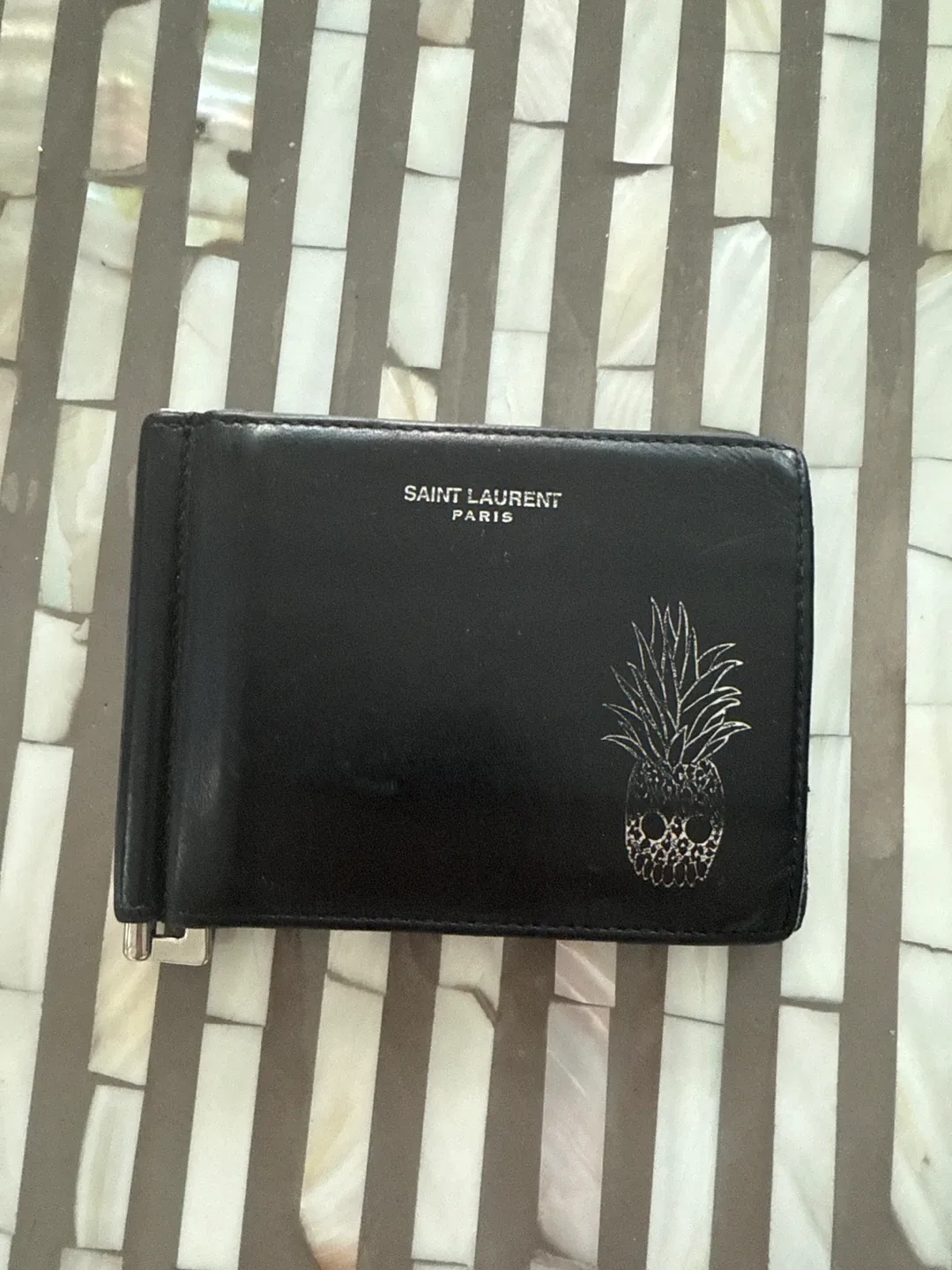 Saint Laurent Black Leather Money Clip Wallet