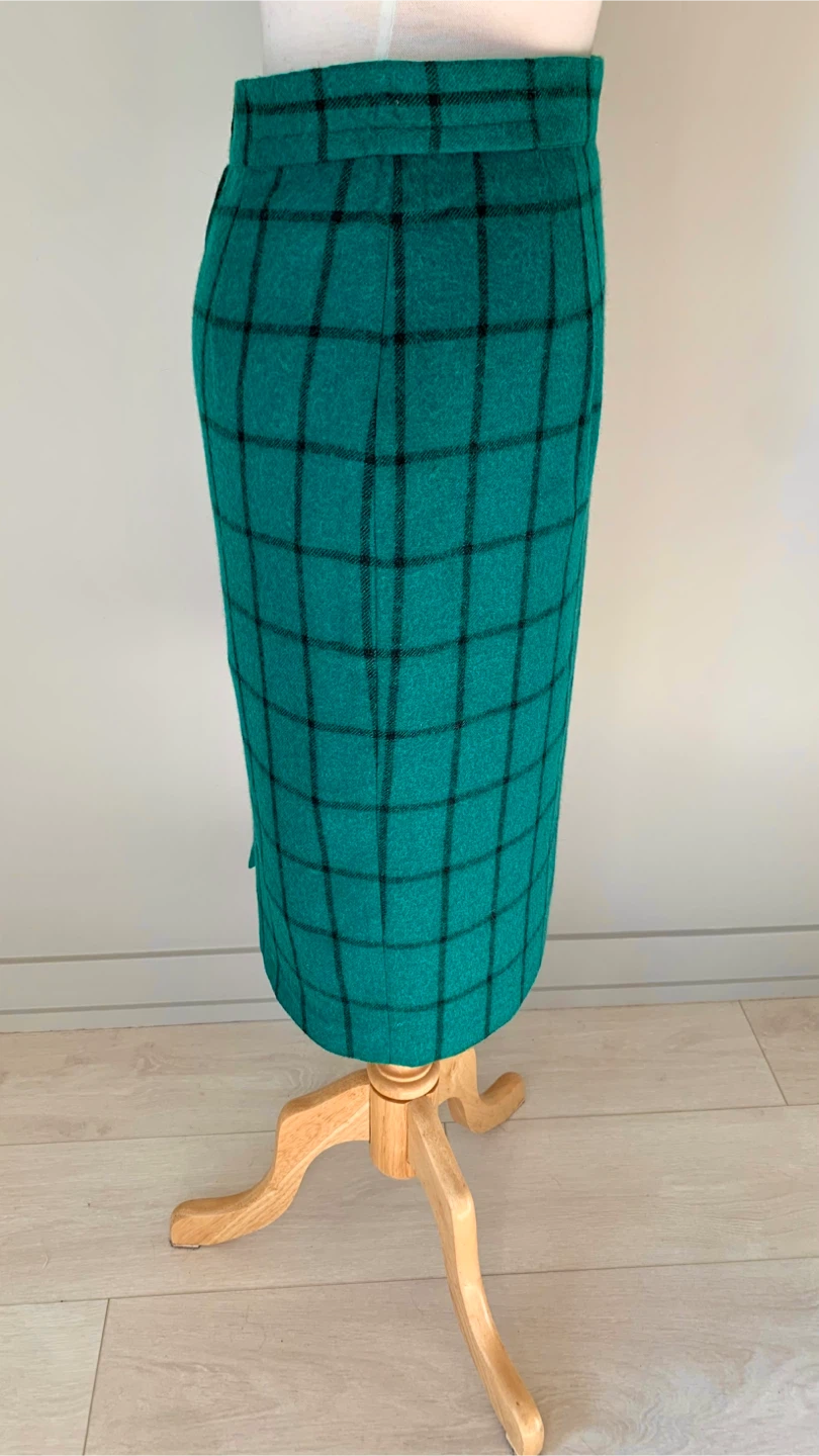 Vintage 90's Green Plaid Wool Pencil Skirt S/M (Petit 9) - photo 5