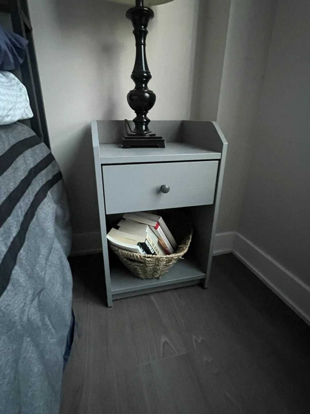 Gray Nightstand with Drawer