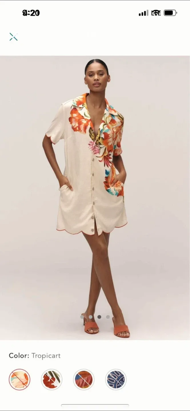 BNWT Farm Rio Linen Blend Scalloped Dress XS image indicator(3)